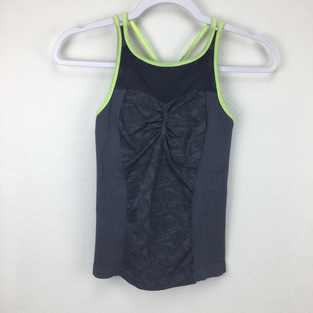 Zella Gray Stretchy Built-in Bra Tank Top Racerback Lace Medium